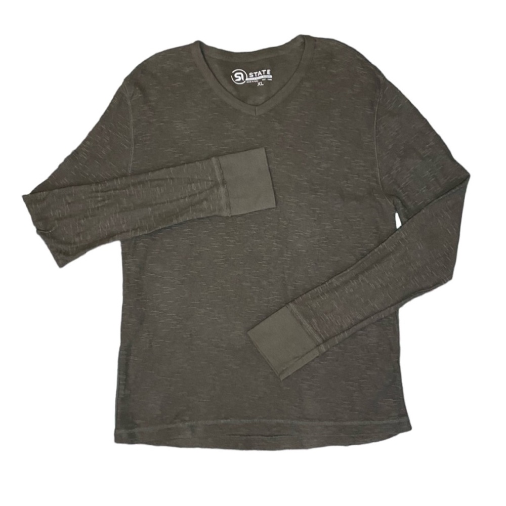 Rogue State Vintage Apparel Long Sleeve Olive Green Henley Shirt Cotton Thermal